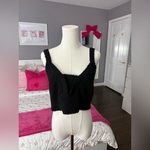 Fuzzy Black Textured Women's Top